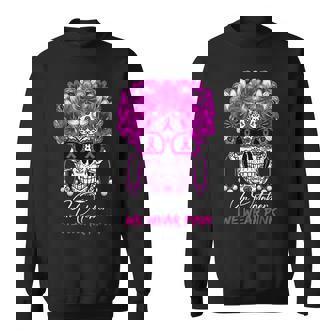 Sugar Skulls Ribbon In October We Wear Pink Breast Cancer Men Women Sweatshirt Graphic Print Unisex - Thegiftio