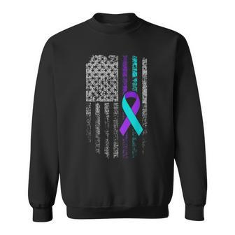 Suicide Prevention Awareness American Flag Ribbon Support Sweatshirt - Seseable