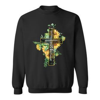 Sunflower Faith Cross Christian Religious Womens Sweatshirt | Mazezy