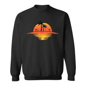 Sunset Beach Silhouette Tropical Palm Tree Sunny Lover Gift Sweatshirt - Seseable