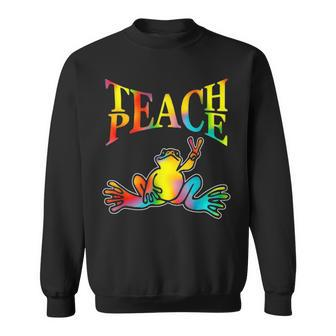 Teach Peace Frog Hippie Vintage Peace Sign Gift Sweatshirt - Seseable