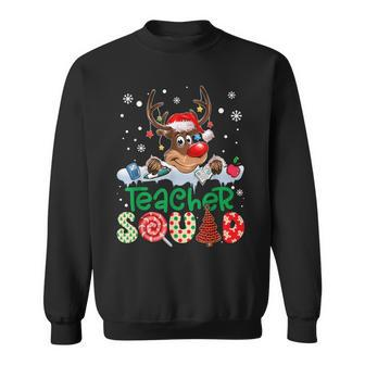 Teacher Squad Reindeer Hat Christmas Pine Buffalo Plaid Men Women Sweatshirt Graphic Print Unisex - Seseable