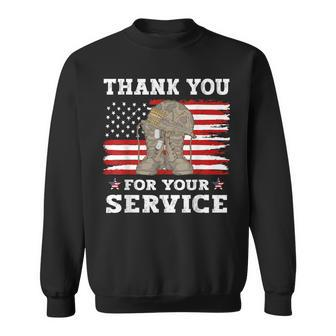 Thank You For Your Service Veteran Us Flag Sweatshirt - Seseable