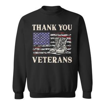 Thank You Patriotic Veteran Memorial Day 4Th Of July Us Flag Men Women Sweatshirt Graphic Print Unisex - Seseable