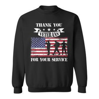 Thank You Veterans For Your Service American Flag Men Women Sweatshirt Graphic Print Unisex - Seseable