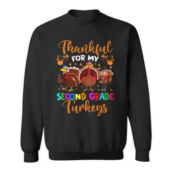 Thankful For My Second Grade Turkeys Thanksgiving Teacher Men Women Sweatshirt Graphic Print Unisex - Thegiftio UK