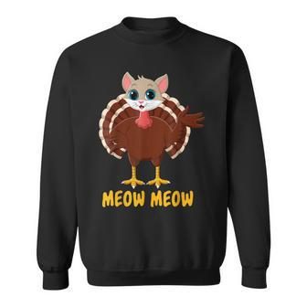 Thanksgiving Cat Funny Fake Cat Meow Thanksgiving Turkey V8 Men Women Sweatshirt Graphic Print Unisex - Thegiftio UK