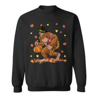Thanksgiving Day Bigfoot Pilgrim Turkey Pumpkin Autumn Fall V2 Men Women Sweatshirt Graphic Print Unisex - Thegiftio UK