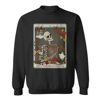 The Reader Tarot Card Funny Skeleton Librarian Halloween Men Women Sweatshirt Graphic Print Unisex - Thegiftio UK
