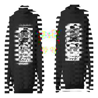 Therapy Life Messy Bun Women Supporting Autism Awareness Sweatshirt | Mazezy