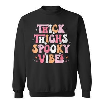 Thick Thighs Spooky Vibes Halloween Ghost Groovy Retro V2 Men Women Sweatshirt Graphic Print Unisex - Thegiftio