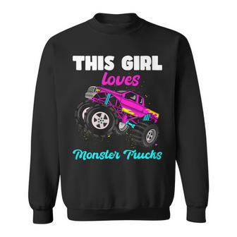 This Girl Loves Monster Trucks Funny Pink Monster Truck Girl Sweatshirt | Mazezy