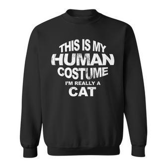 This Is My Human Costume Christmas Cat Pajama Men Women Sweatshirt Graphic Print Unisex - Seseable