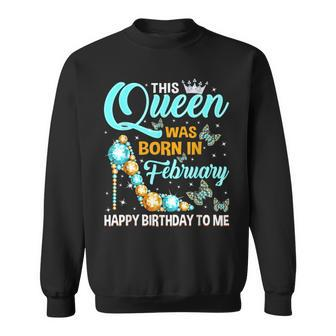 This Queen Was Born In February Birthday Diamond High Heel Men Women Sweatshirt Graphic Print Unisex - Thegiftio UK