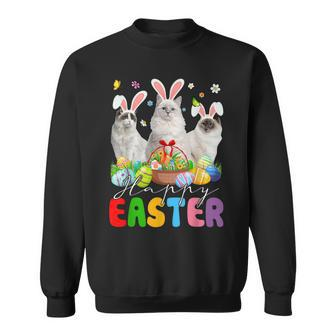 Three Bunny Ragdoll Cats & Easter Egg Basket Easter Day Kids Sweatshirt | Mazezy
