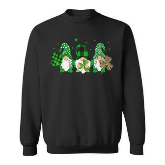 Three Gnomes Holding Shamrock Leopard Plaid St Patricks Day V3 Sweatshirt - Seseable