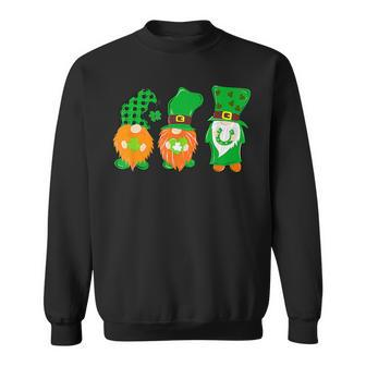 Three Gnomes Holding Shamrock Plaid Leopard St Patricks Day Sweatshirt - Seseable