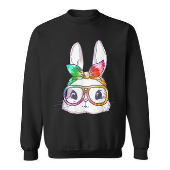 Tie Dye Cute Bunny Rabbit Face Glasses Girl Happy Easter Day Sweatshirt | Mazezy