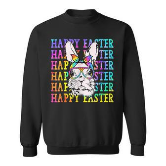 Tie Dye Rabbit Happy Easter Day Bandana Glasses Bunny Face Sweatshirt | Mazezy