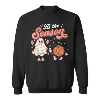 Tis The Season Retro Halloween Party Funny Ghost Pumpkin Men Women Sweatshirt Graphic Print Unisex - Thegiftio UK