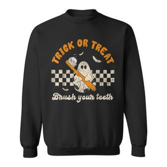 Trick Or Treat Brush Your Th Dentist Halloween Costume Men Women Sweatshirt Graphic Print Unisex - Thegiftio UK