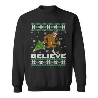 Ugly Christmas Believe Bigfoot Sasquatch Tree For Family Men Women Sweatshirt Graphic Print Unisex - Seseable