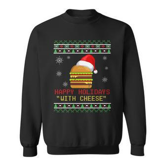 Ugly Christmas Sweater Burger Happy Holidays With Cheese V13 Sweatshirt - Monsterry