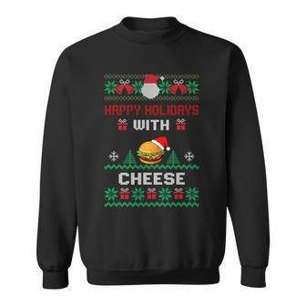Ugly Christmas Sweater Burger Happy Holidays With Cheese V3 Sweatshirt - Monsterry