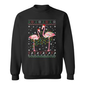 Ugly Sweater Christmas Couple Flamingo Santa Hat Xmas Lights Men Women Sweatshirt Graphic Print Unisex - Thegiftio UK