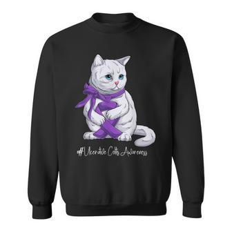 Ulcerative Colitis Awareness Month Purple Ribbon Cat Sweatshirt | Mazezy