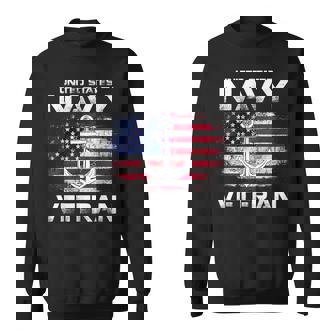 United States Vintage Navy With American Flag Veteran Gift Men Women Sweatshirt Graphic Print Unisex - Thegiftio UK