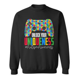 Unlock Your Uniqueness Puzzle Controller Autism Awareness Sweatshirt | Mazezy AU