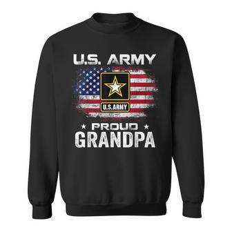 US Army Proud Grandpa With American Flag Gift Veteran Gift Men Women Sweatshirt Graphic Print Unisex - Seseable