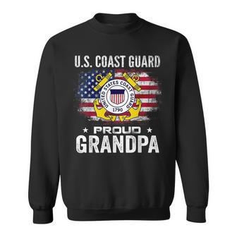US Coast Guard Proud Grandpa With American Flag Gift Sweatshirt - Seseable