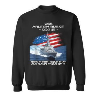 Uss Arleigh Burke Ddg-51 Destroyer Ship Usa Flag Veteran Day Sweatshirt - Seseable