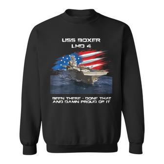 Uss Boxer Lhd-4 Amphibious Assault Ship Veteran Usa Flag Sweatshirt - Seseable