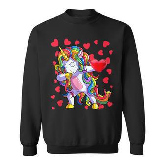 Valentines Day Girls Women Dabbing Unicorn Valentines Sweatshirt - Seseable