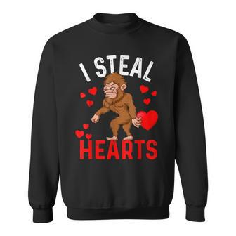 Valentines Day I Steal Hearts Cool Bigfoot Holding Heart Men Women Sweatshirt Graphic Print Unisex - Seseable