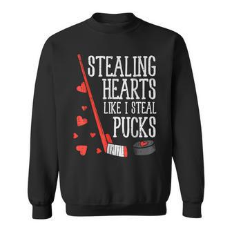 Valentines Day Stealing Hearts Like I Steal Pucks Ice Hockey Men Women Sweatshirt Graphic Print Unisex - Seseable