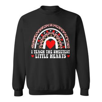 Valentines Day Teacher Rainbow I Teach The Sweetest Hearts Men Women Sweatshirt Graphic Print Unisex - Seseable