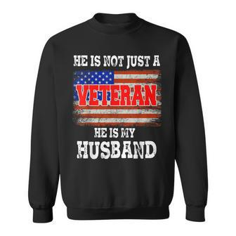 Veteran He Is My Husband American Flag Veterans Day Gift Men Women Sweatshirt Graphic Print Unisex - Seseable