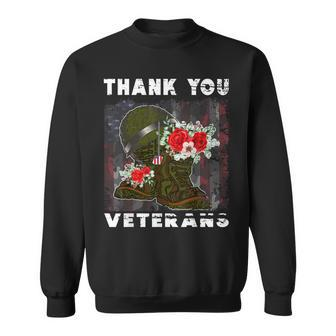 Veterans Thank You Vintage American Flag Veterans Day Sweatshirt - Seseable