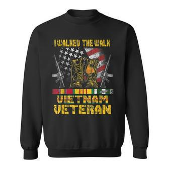 Vietnam Veteran With Us Flag With Combat Boots Patriotic Sweatshirt - Seseable