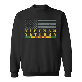 Vietnam Veteran Yellow Text Distressed American Flag Sweatshirt - Seseable