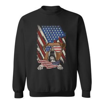 Vintage American Flag Boxer Dad Mom Dog Lover 4Th Of July Men Women Sweatshirt Graphic Print Unisex - Seseable