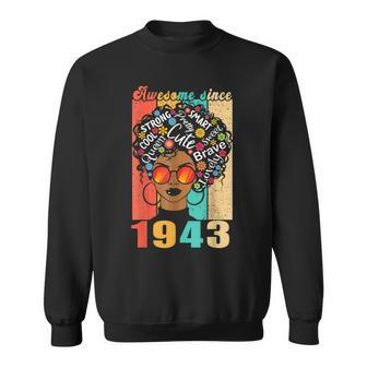 Vintage Awesome Since 1943 Black Afro Girl 80Th Birthday Sweatshirt - Seseable