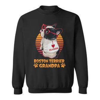Vintage Boston Terrier Grandpa Wear Glasses Dog Lover Sweatshirt - Seseable