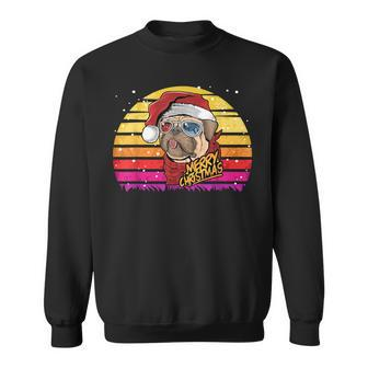 Vintage Christmas Pug - Santa Pug Christmas Tree Light Men Women Sweatshirt Graphic Print Unisex - Seseable