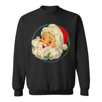 Vintage Christmas Santa Claus Face Old Fashioned V2 Men Women Sweatshirt Graphic Print Unisex - Seseable