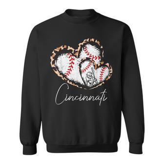 Vintage Cincinnati Baseball Leopard Heart Baseball Fans Sweatshirt | Mazezy